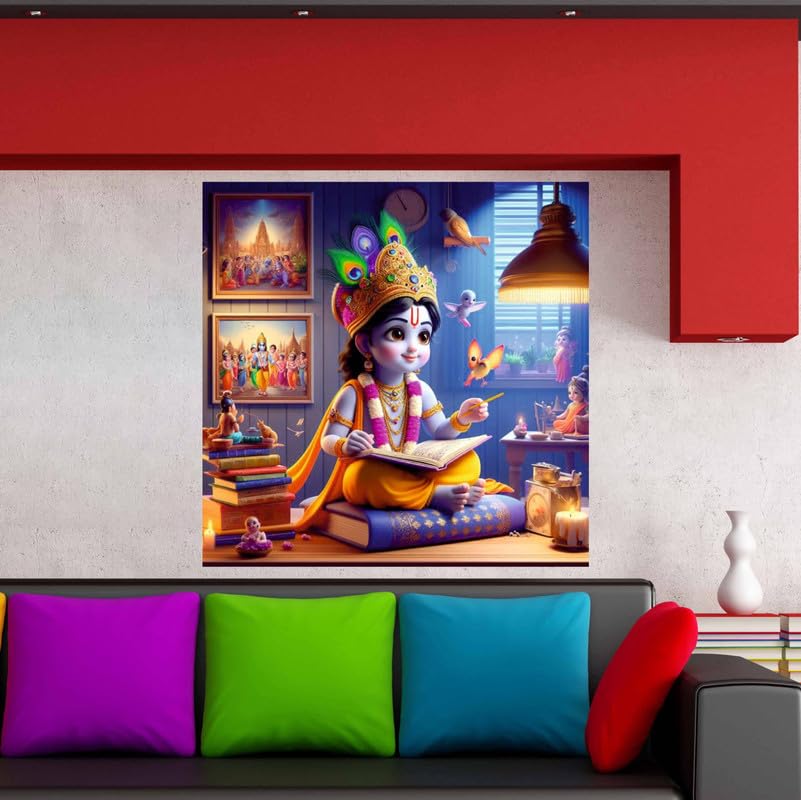 Image of British Terminal Cute little Bal Gopal Baby God Krishna| Kanha Ji | Laddu Lord Makhan Chor Painting Religious Poster for Pregnant Women for wall (matt thin vinyl,sticker,multicolor,unframed)| bj185