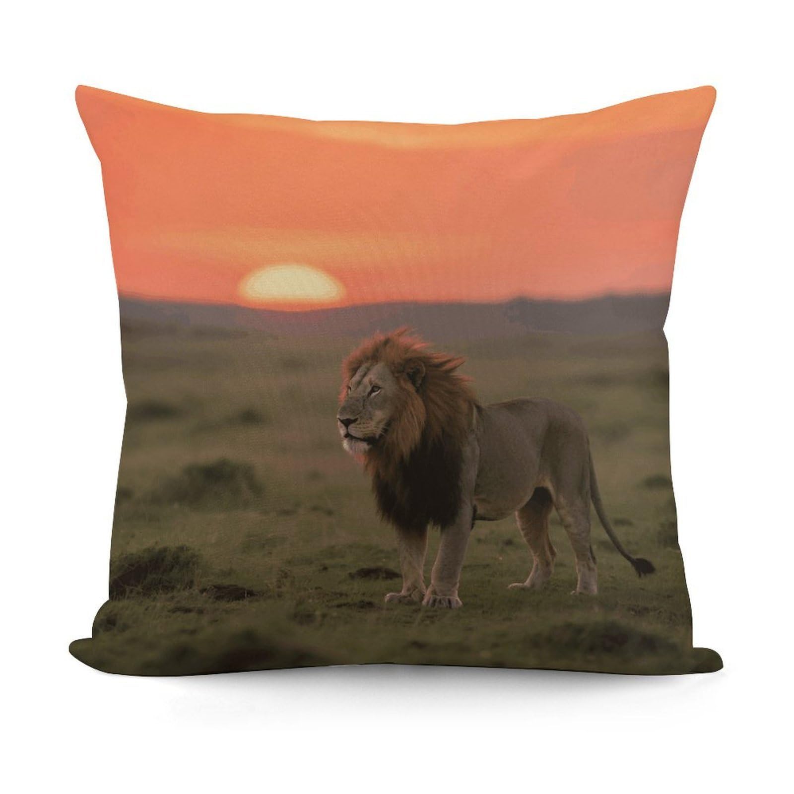 VstaDank Lion on African Savannah Pillow Cover with Invisible Zipper Square Throw Pillowcase Plush Couch Sofa Pillow Case 18x18 Inch Decorative Throw Cushion Covers for Sofa Living Pillowcover