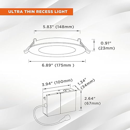 Miniatura 4 de SLEEKLIGHTING Luz de panel plano ultra fina de 6 pulgadas, 12 W, 5CCT seleccionable con caja de conexiones, lámpara LED empotrable regulable de