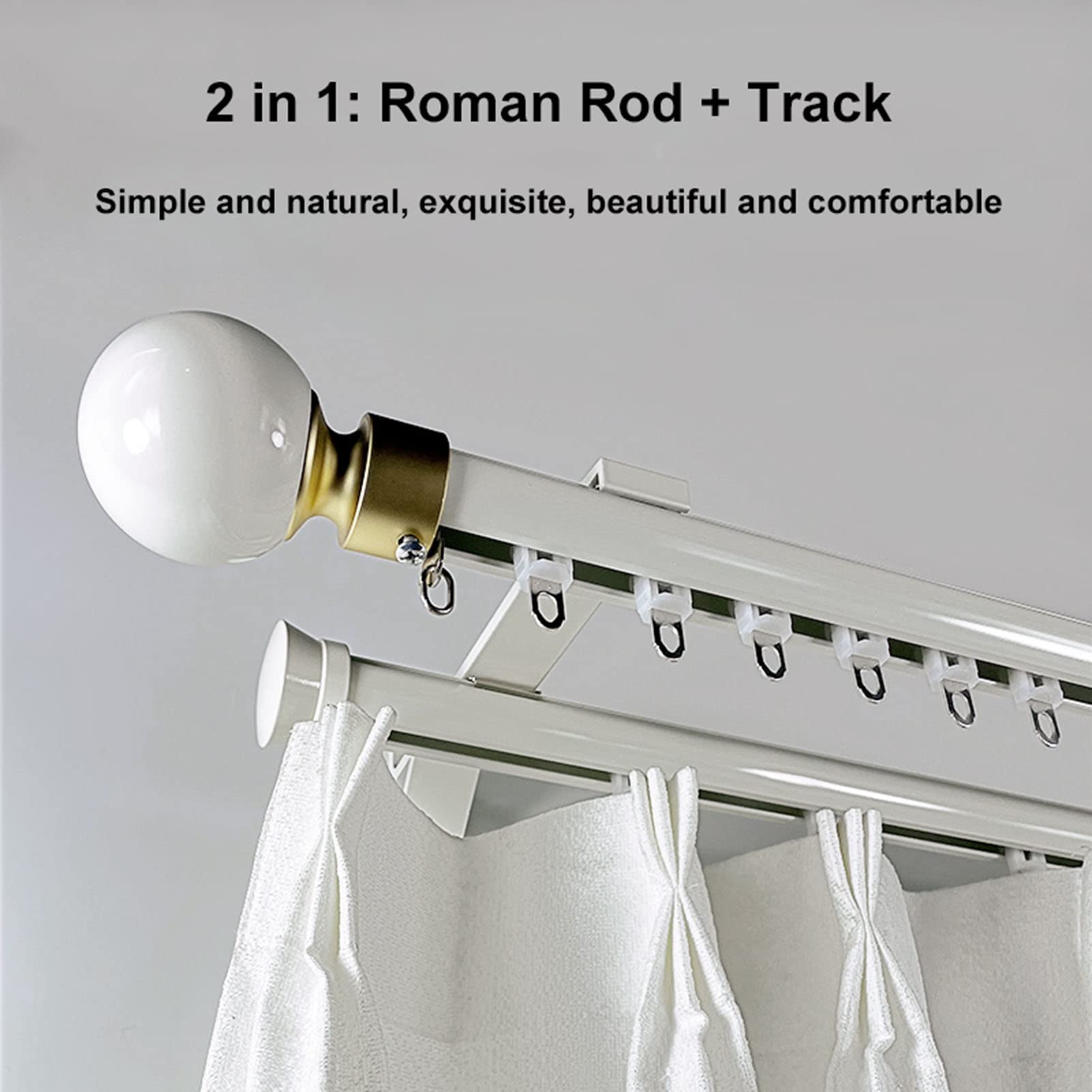 Cette Tringle à Rideaux Romaine 2 en 1 Ultra-résistante de 3 m, à Fixation Murale Simple, est idéale pour séparer Une pièce. Ses élégantes Barres Grises en Font Une Solution de décoration in
