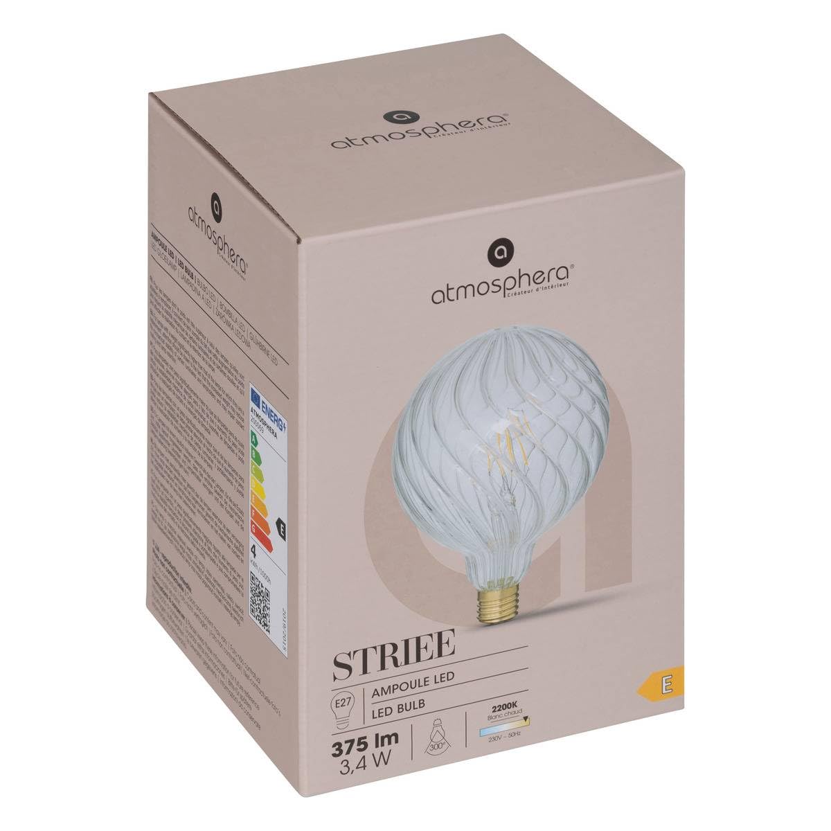 Atmosphera - Ampoule led striée d12,5cm transparent