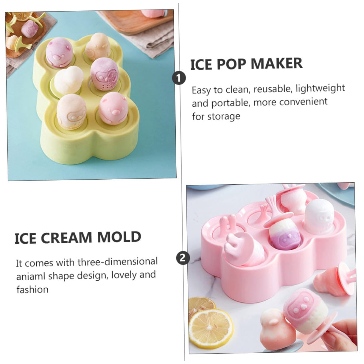 4ensembles Moules à Glace Silicone Lot de Design Animalier pour Soi-même Glaces Yaourts et Glaçons