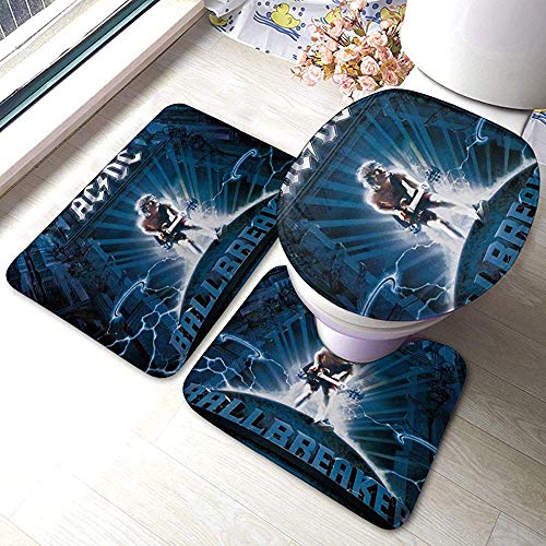 Preisvergleich Produktbild Aubrdon ACDC Ballbreaker Badteppichmatten-Set, 3-teilig, rutschfeste Pads, Badematte + Kontur + Toilettendeckelabdeckung