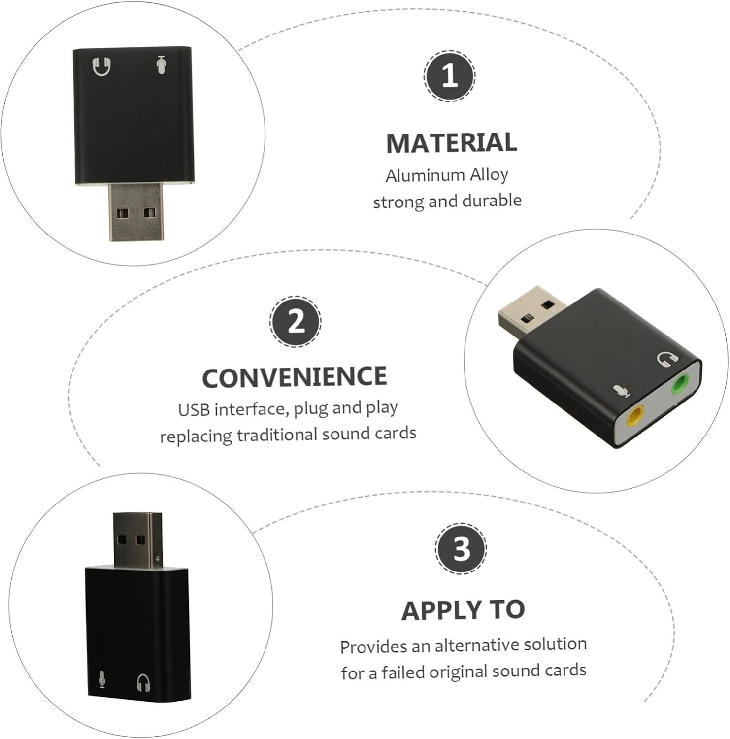 Channel USB External Sound Card Adapter with Headphone and Microphone Jack Aluminum Alloy USB Stereo Audio Adapter for Laptop and Desktop Plug and Play Portable Replacement for