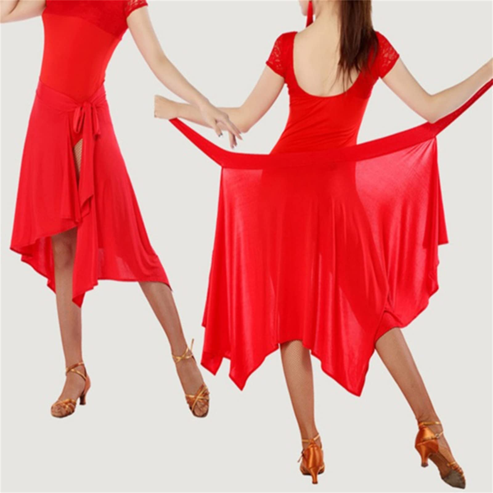Vrouw Latijnse Dansjurk Oefenjurken 3 Kleuren Geplooide Minirokken Ballroom Salsa Samba Tango Cha-Cha Podiumvoorstelling Kostuum Competitie Korte Rok Ballroom (Xl