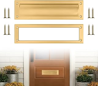Mail Slot Matte Black,13Inch Stainless Steel Mail Slot Cover for Front Door.Mailbox Door Replacement for Wall,13"×3.7" (Gold, 10Inch)