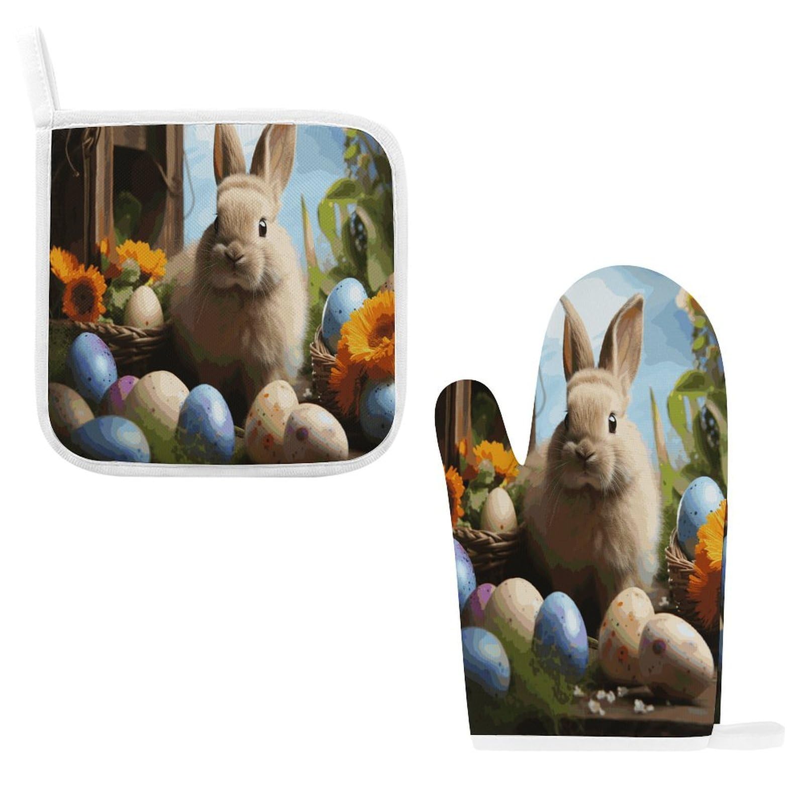 Fodpand Style Easter Rabbit And Easter Eggs Oven Mitts And Pot Holders Sets