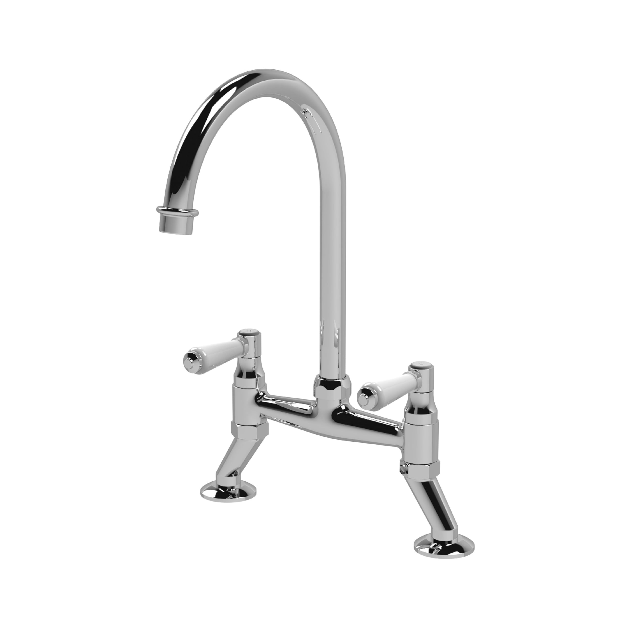 Balterley Unisex Silver Traditional Kitchen Bridge Sink Mixer Tap - Chrome White Lever Handles In
