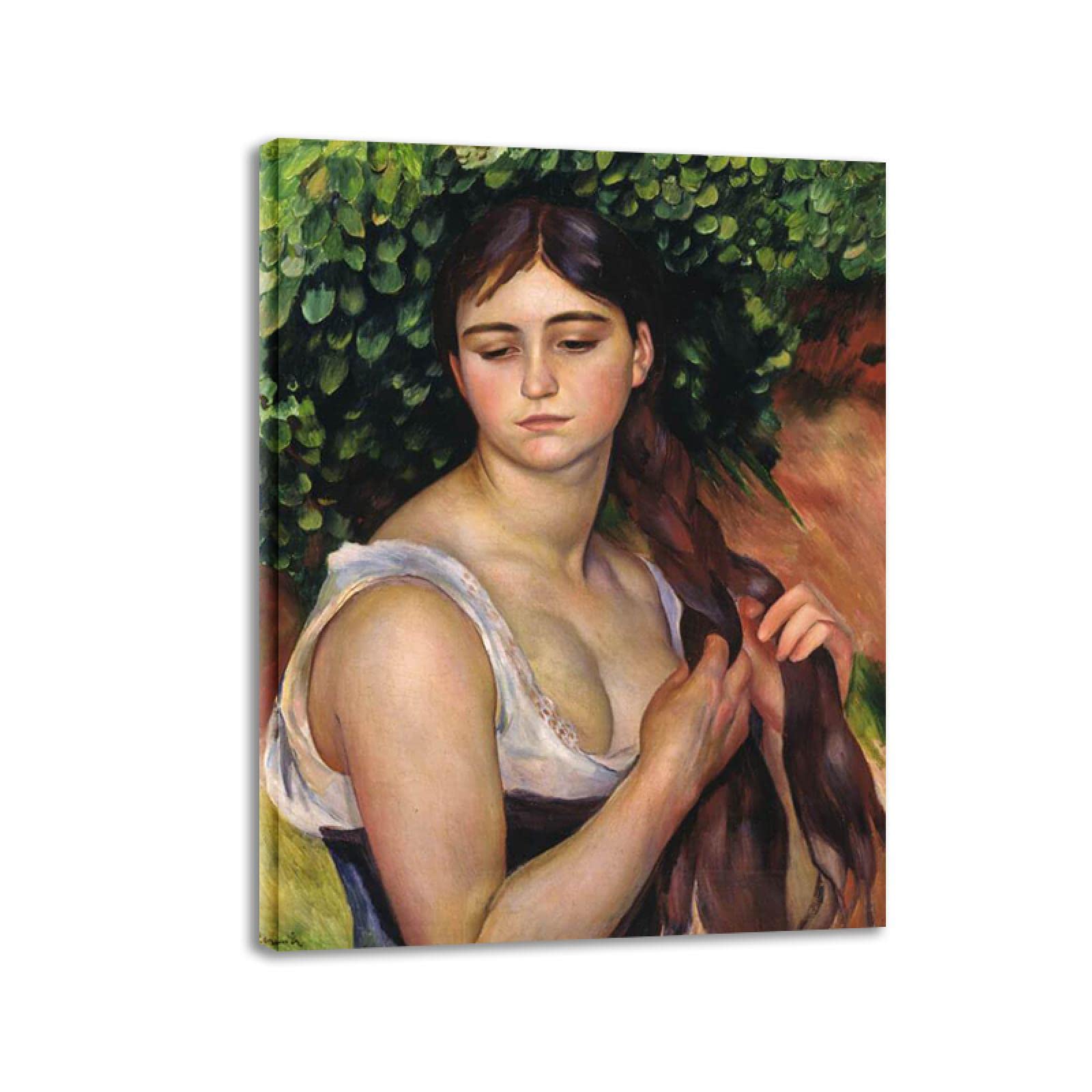 Pierre-Auguste Renoir famosa Cuadros Con Marco Listos para Colgar"La Trenza"Giclee Impresión en lienzo,Reproducción sobre Lienzo,Imagen Decoración 50x65cm(20x26in) Enmarcado
