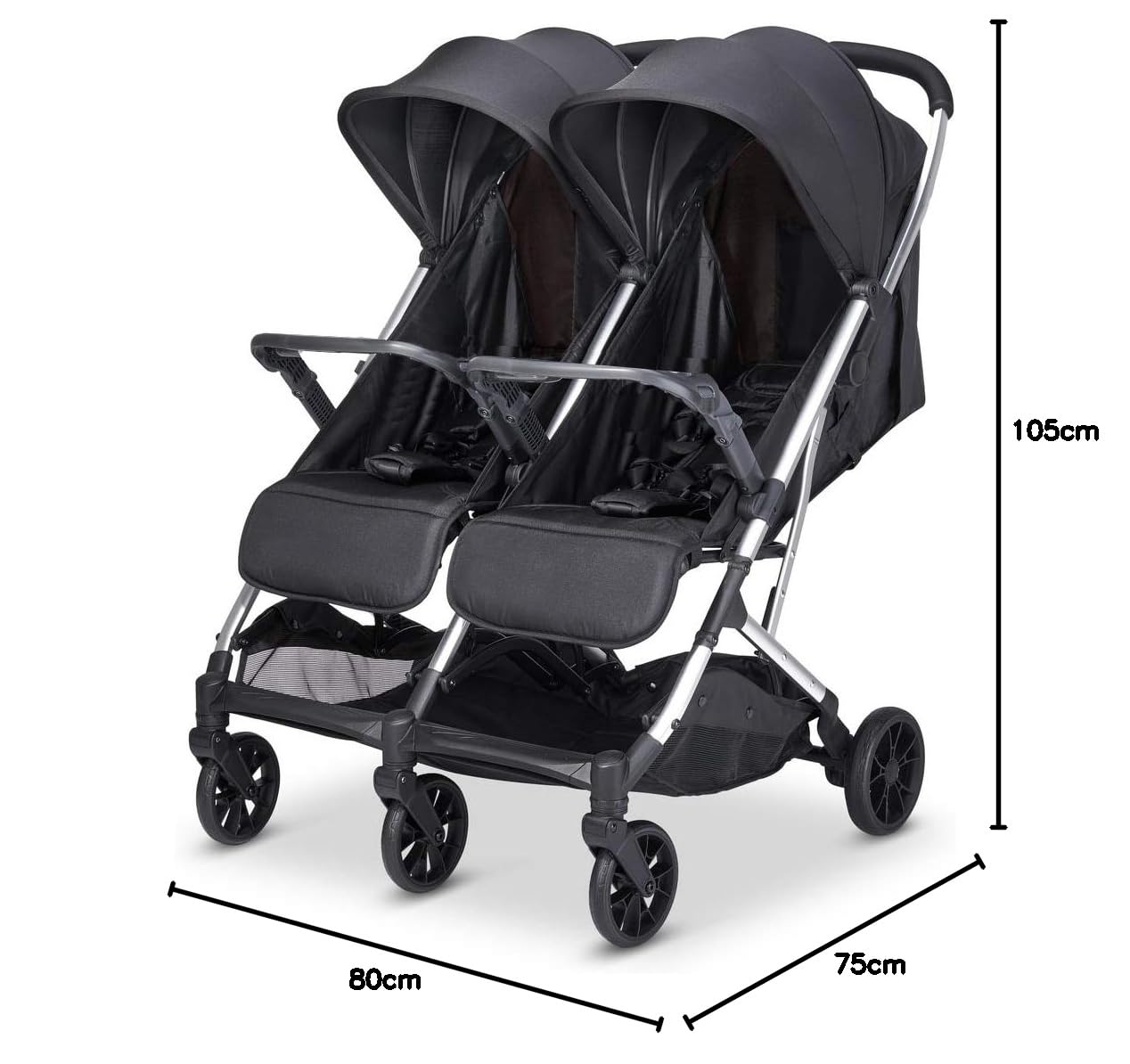Babify Twin Air Passeggino gemellare, leggero e compatto, omologato fino a 22 kg, passeggino doppio Soft Grey