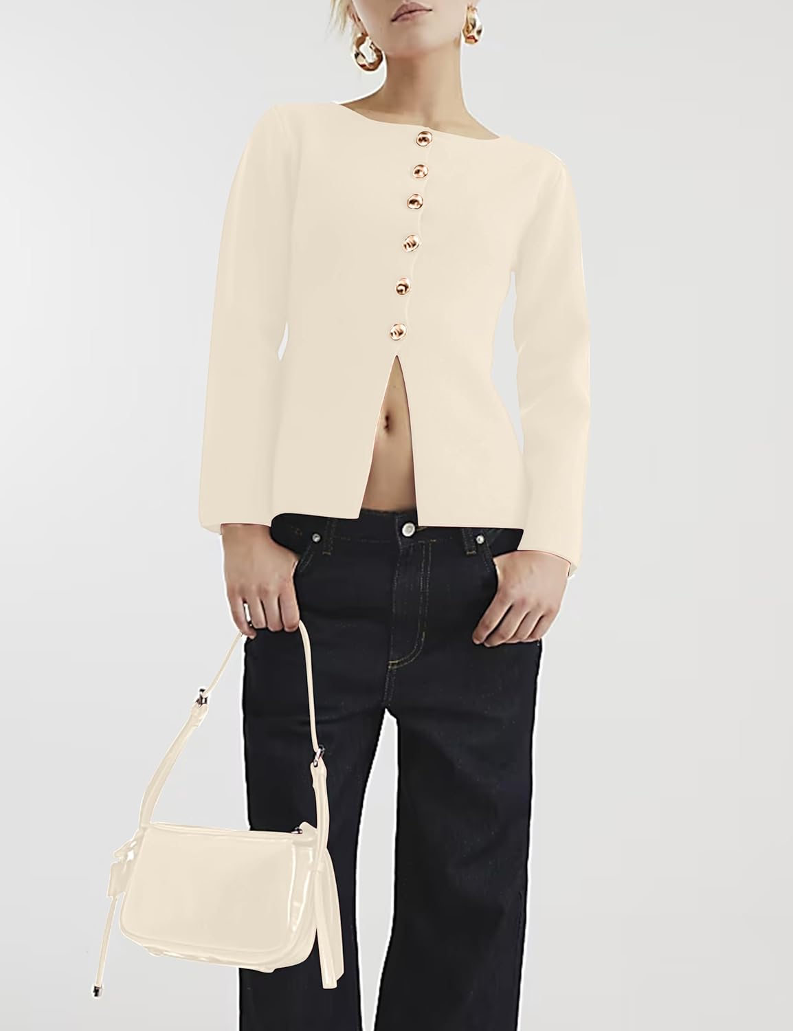 Button Up Cardigan Sweater for Women Long Sleeve Lightweight Knit Business Blazer Tops - Image 3