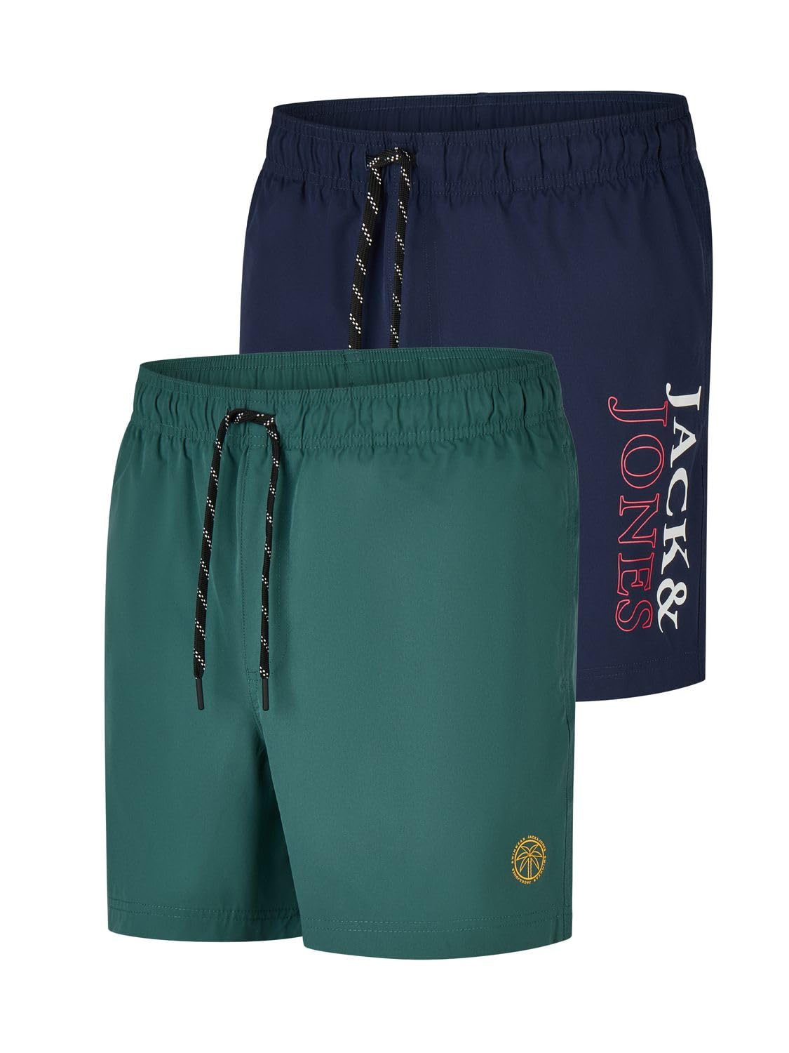 JACK & JONES Badehose Herren lang Regular fit Badeshorts 2er Pack JPSTMAUI Swim Mix Kurze Hosen Schwimmhose Shorts Schwarz Blau Grün Orange Rot S M L XL XXL 3XL