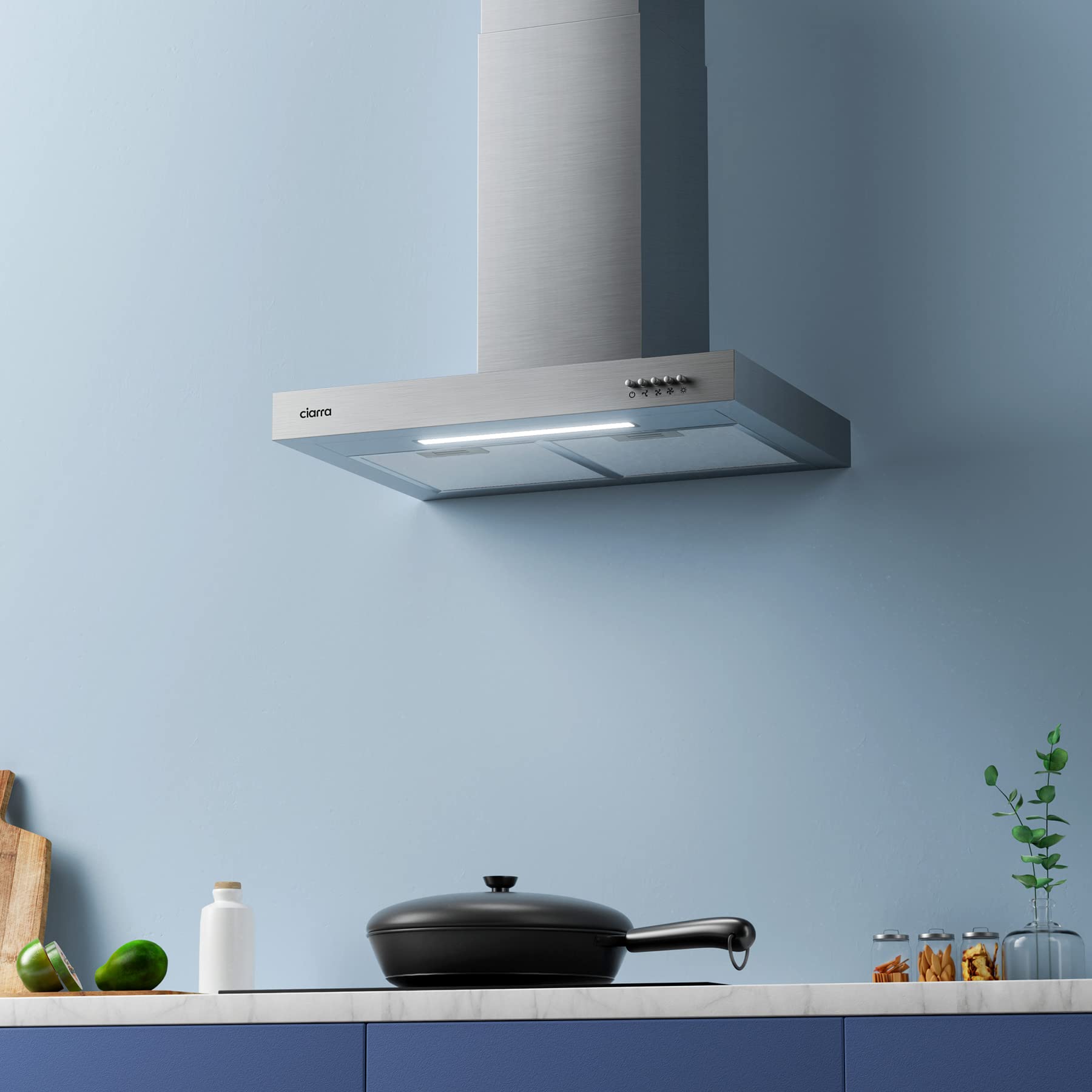 CIARRA CBCS6125 Classe A Cappa Aspirante 60 cm 370m³/h Cappa Camino a Ricircolo Luci LED 3 Velocità Aspiratore Cucina Acciaio Inox con Filtri Carbone CBCF004
