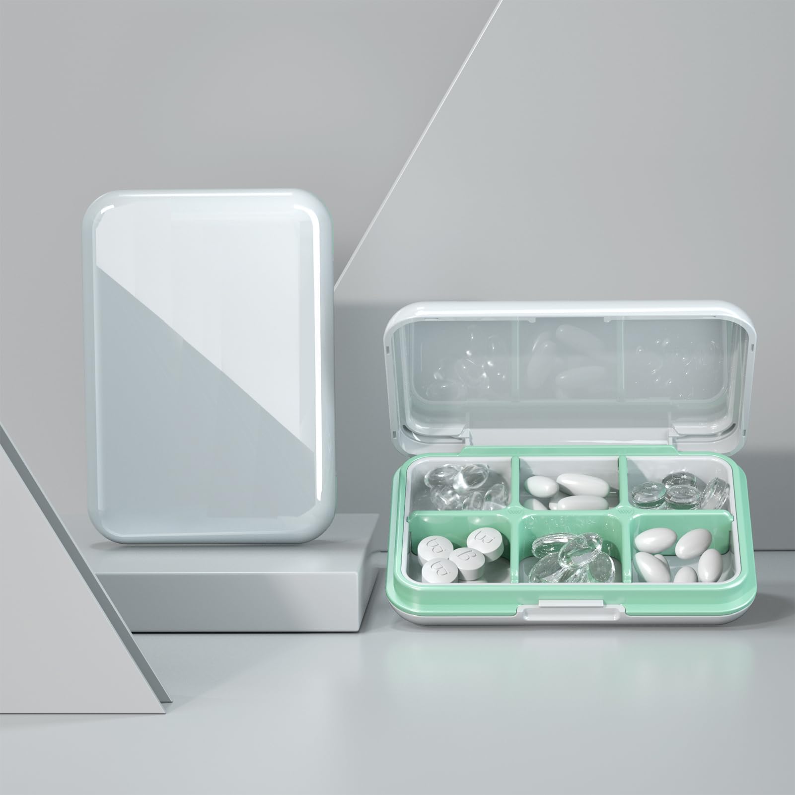 MOODKEY Pill Box Waterproof Travel Pill Case Portable Daily Pill Container Pill Holder Purse 6 Compartments Pocket Compact Medicine Organizer for