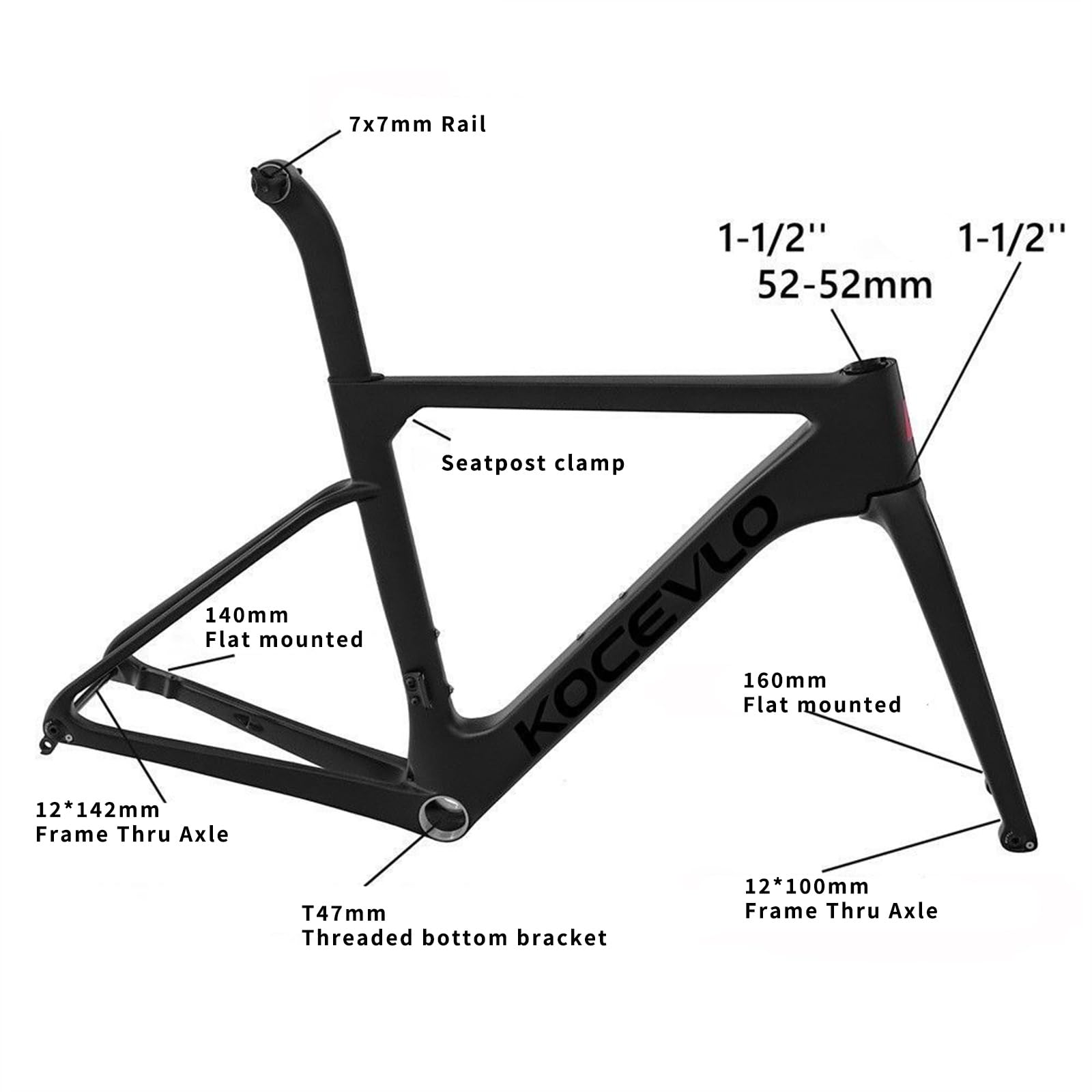 Rama roweru szosowego 44/47/50/53/56 cm włókno węglowe 700C z hamulcami tarczowymi, przelotowy, wiatroszczelny i wewnętrzny kabel w widelcu
