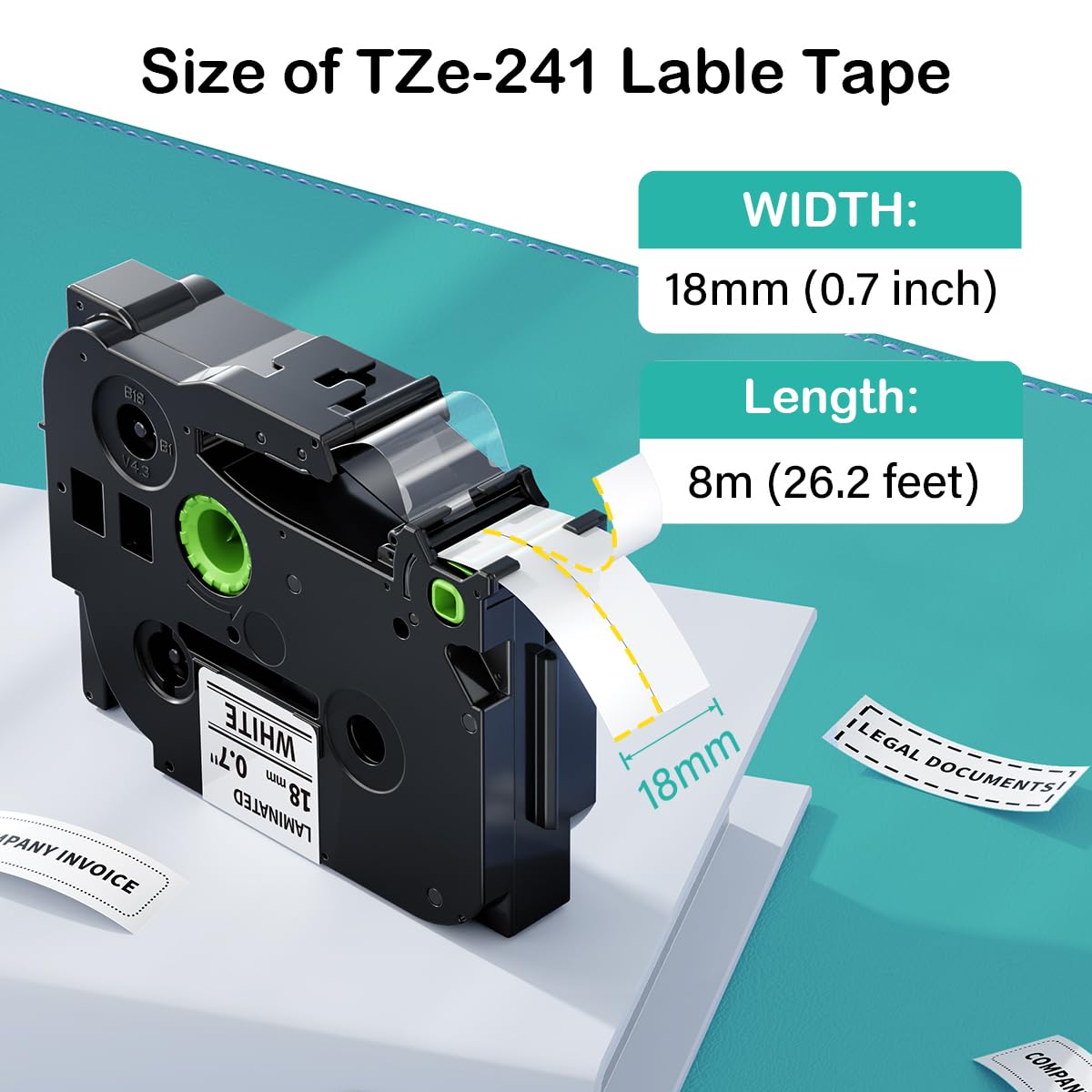 Labelife TZe-241 TZe Tz Tape 18mm 0.7 Laminated White Compatible with Brother Label Maker Tape 18mm 3/4 Inch White TZe241 for Brother P Touch Label PT-D400 PT-D410 PT-PT-D600 D610BT PTD460BT, 5-Pack