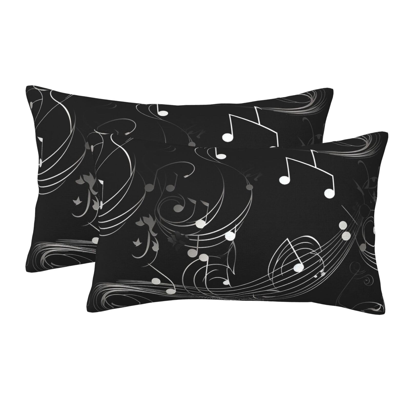 2 Pack Standard Size Pillow Cases for Hair and Skin Soft Breathable Pillow Case Covers with Hidden Zipper Black Note Pillowcase 16"x24" Pillow Cover for Sleeping Gift