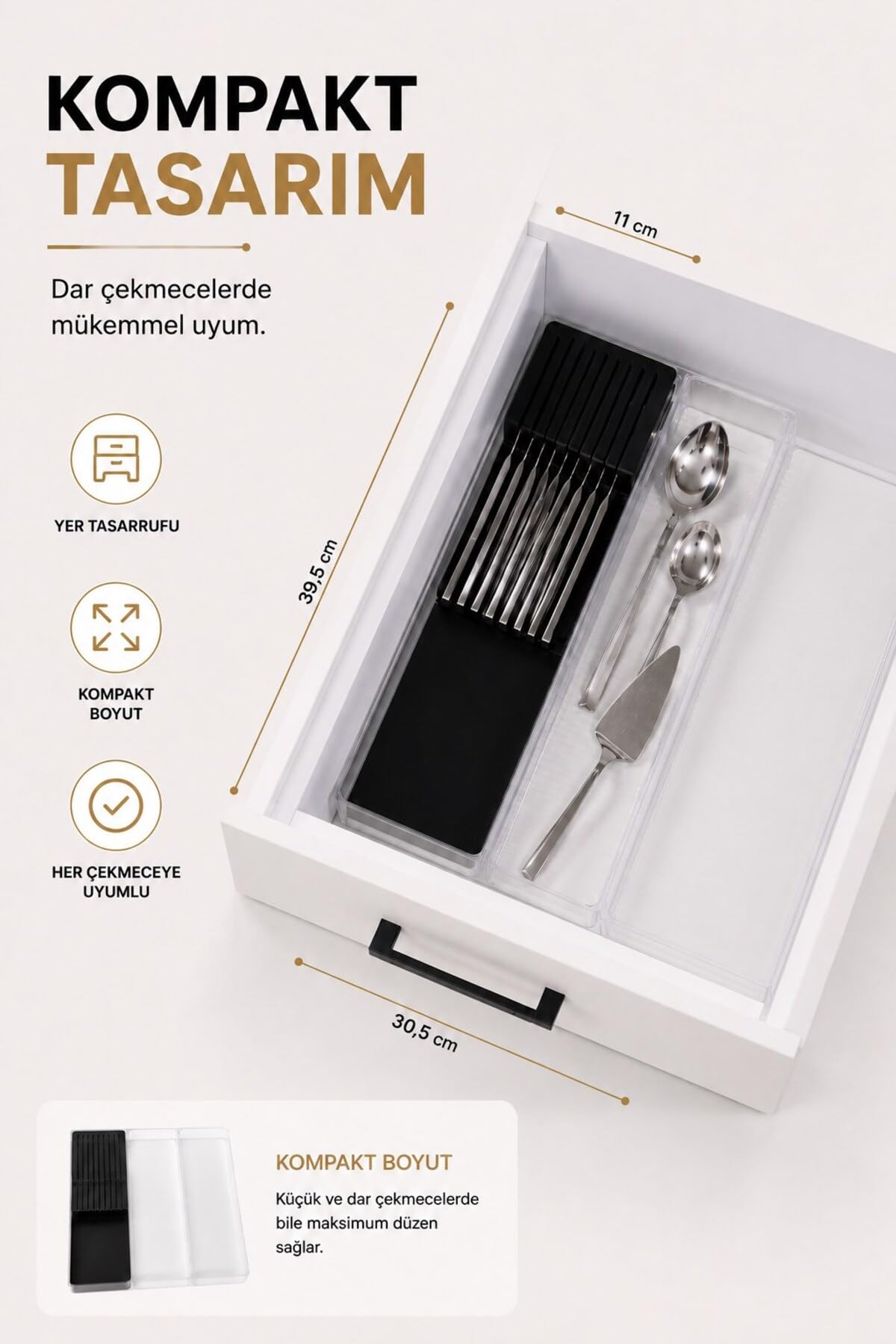 Sas Haus Çekmece İçi Bıçaklık Organizer Bölmeli Mutfak Düzenleyici Siyah S-11029