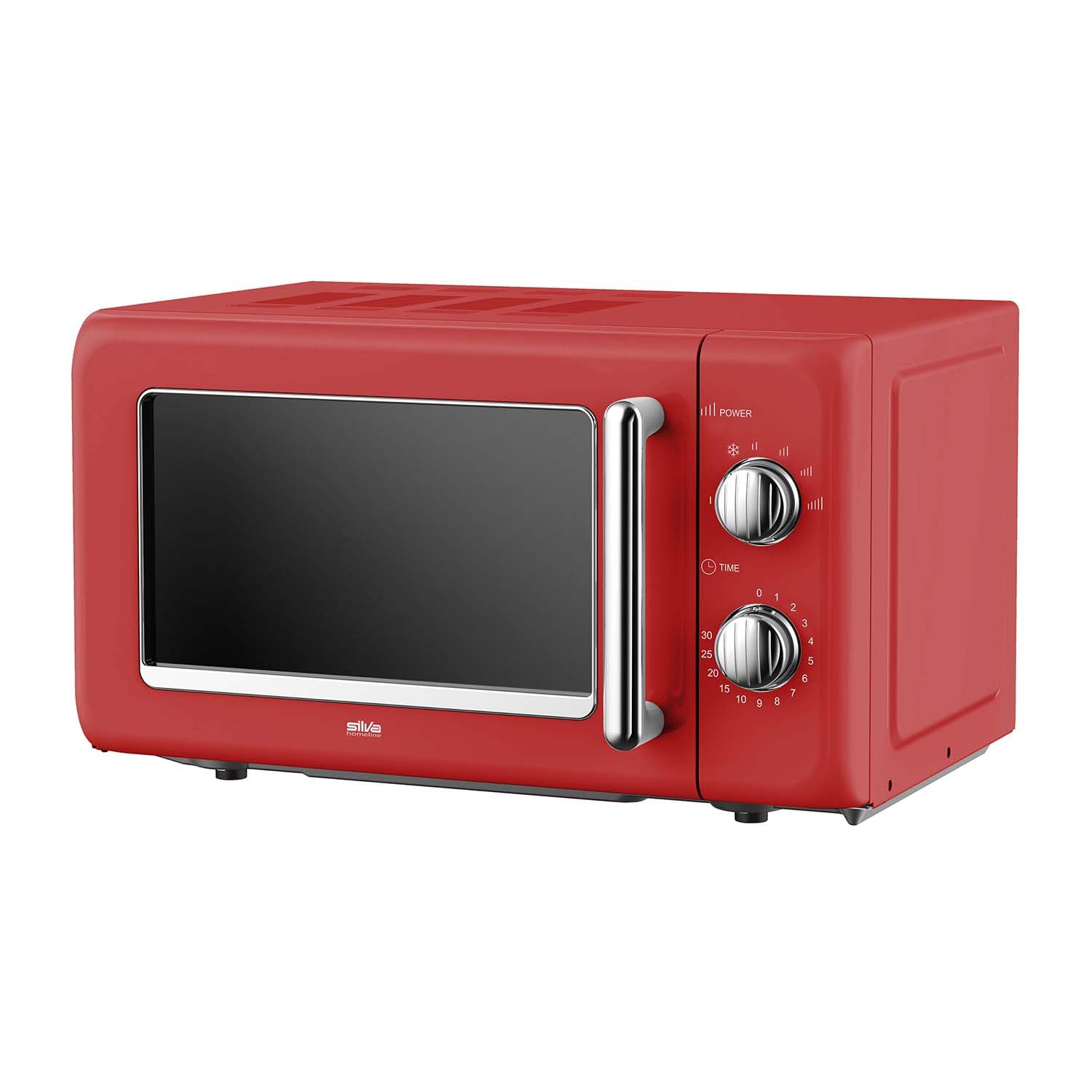 Silva Schneider MW-R 25.3 - Micro-ondes rétro - 20 l - 700 W - 6 niveaux de puissance - Minuterie - Boutons et poignée chromés - Signal de fin de course - Couleur rouge