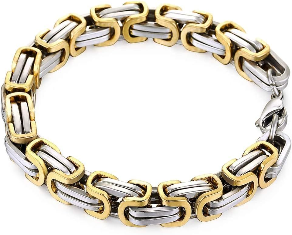 Trendsmax Mens Bracelet and Necklace Stainless Steel Byzantine Chain Link Gold Silver Tone with Gift Bag 7-11Inch