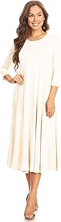 Women's Casual Basic Comfy 3/4 Sleeve Flare A-line Midi Long Maxi Dress Made in USA(S-3XL) - Buy now