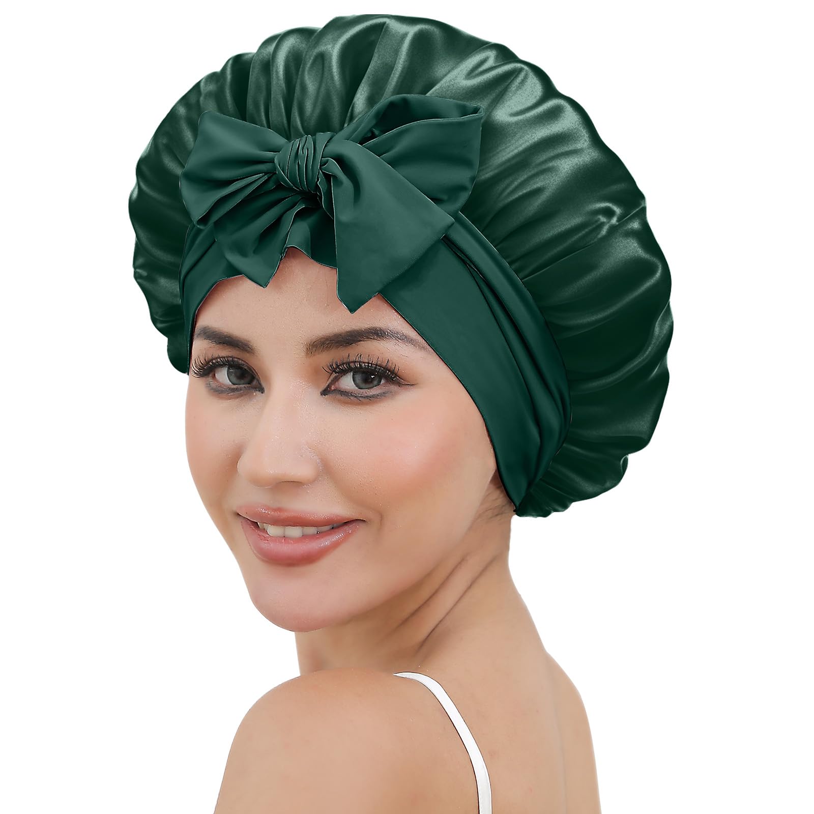 ZIMASILK 100% Mulberry Silk Bonnet for Sleeping Shower Caps Women Long Hair Double Layer Silk Hair Wrap with Elastic & Tie Band Cooling Hair Caps for Hair Care Stay On Head (1Pc