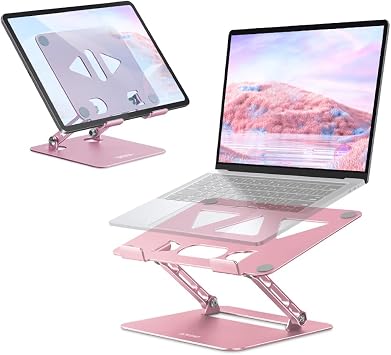 Aoviho Adjustable Laptop Stand Bundle with Tablet Stand for Desk Rose Gold