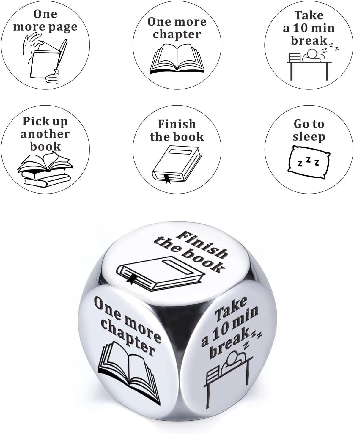 Steel Book Lovers Gifts Reading Decision Dice, Bookish Easter Basket Stuffers Gifts for Kids Teen Boys Girls Daughter Son Funny Book Club Games Bookish Stuff Gift for Her Him Women Men Bookworm Reader