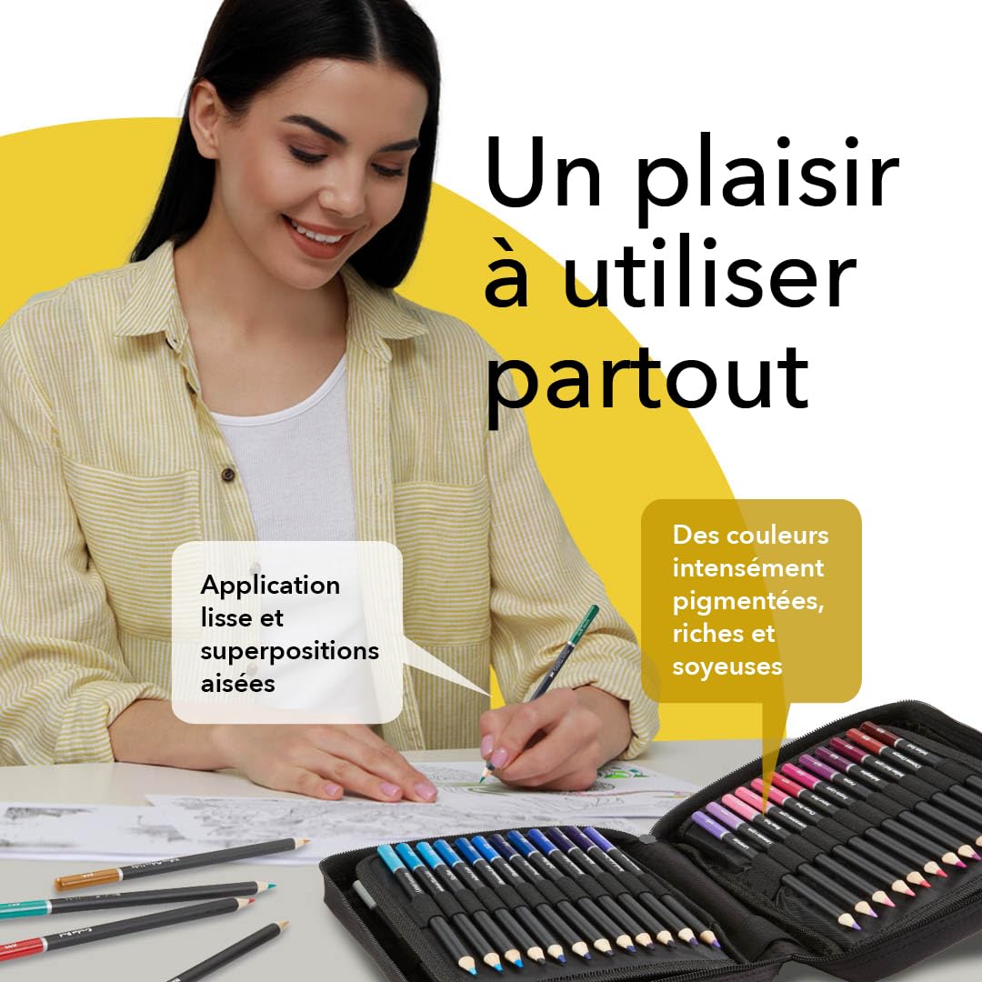 Crayon de Couleurs Professionnel, Kit Dessin Complet 72 pièces avec 24 Crayons Aquarelle 12