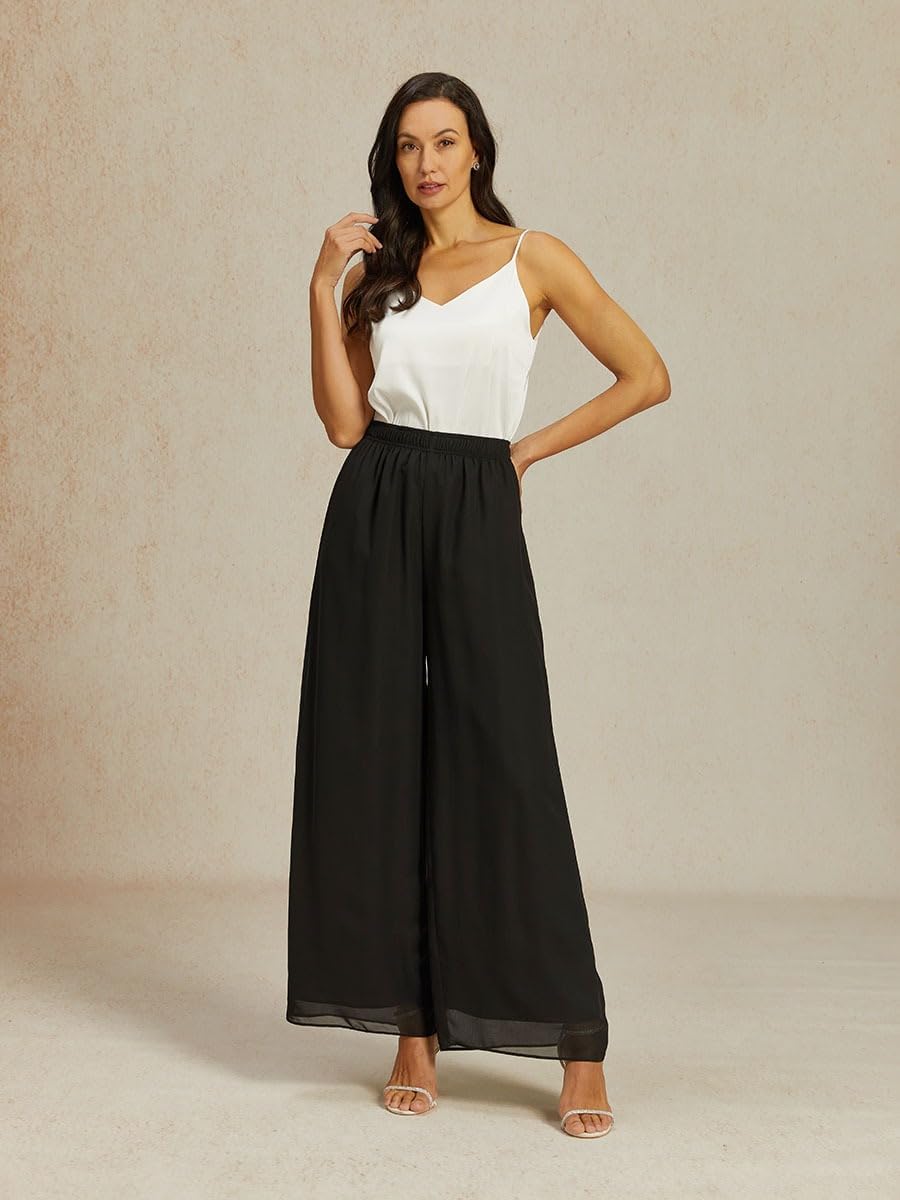 Women's Wide Leg Palazzo Pants 2026 Business Dressy Casual Work Dress Pants Flowy Chiffon Slacks Trousers
