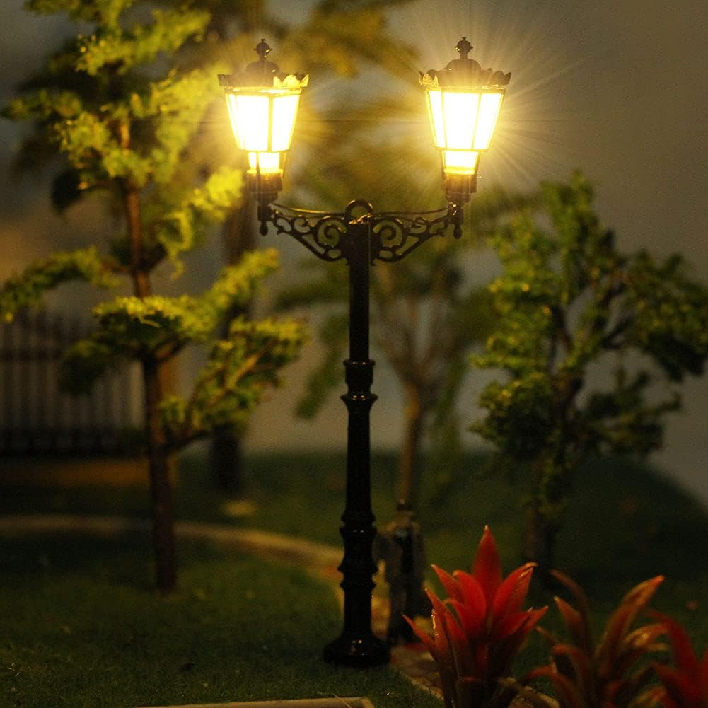 LQS77 3pcs Model Railroad Two-Heads HO Scale 1:87 Lamp Street Lgiht Led (HO Scale)