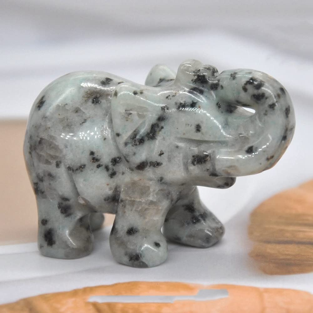 HXSCOO 1PCS Elephant Statue Figurine Natural Crystal Amethyst Rose Quartz jasper Animals Stone Carved Feng Shui Home Office Craft Decor (Color : Lotus Jasper, Size : 1.5 Inch)