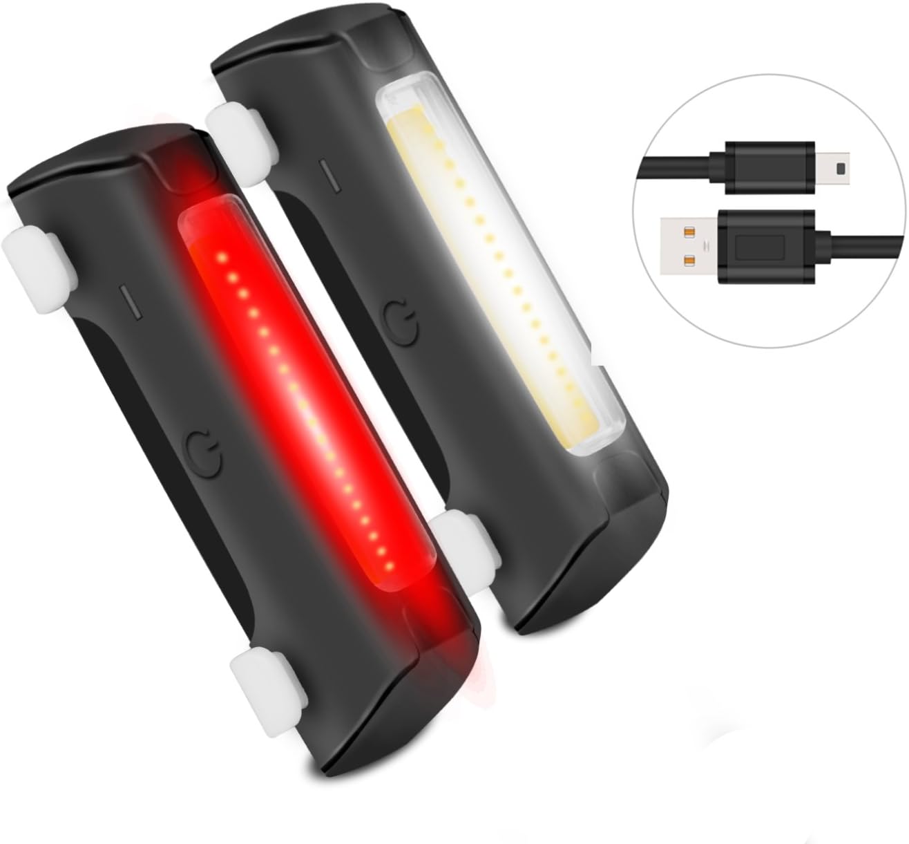 Venoro Ultra Bright Bike Light Set Front and Rear, USB Rechargeable Waterproof Bicycle Light Cycling Safety Flashlight, Red or White 16 LEDs 4 Modes, Fits On Any Road Bikes, Helmets (2 Pack)
