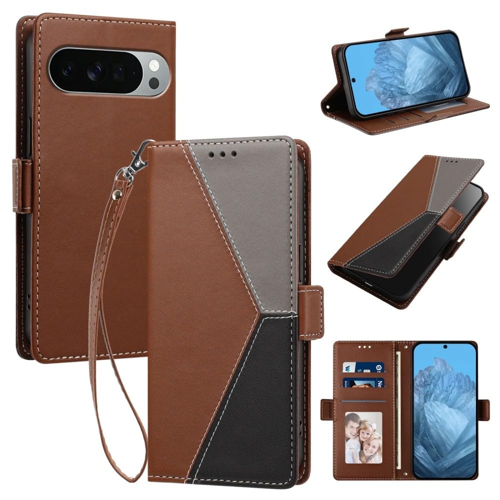 Generic Étui compatible avec Google Pixel 5 XL/Pixel 4A 5G (couleur : marron) étui portefeuille à rabat en cuir, motif latéral magnétique