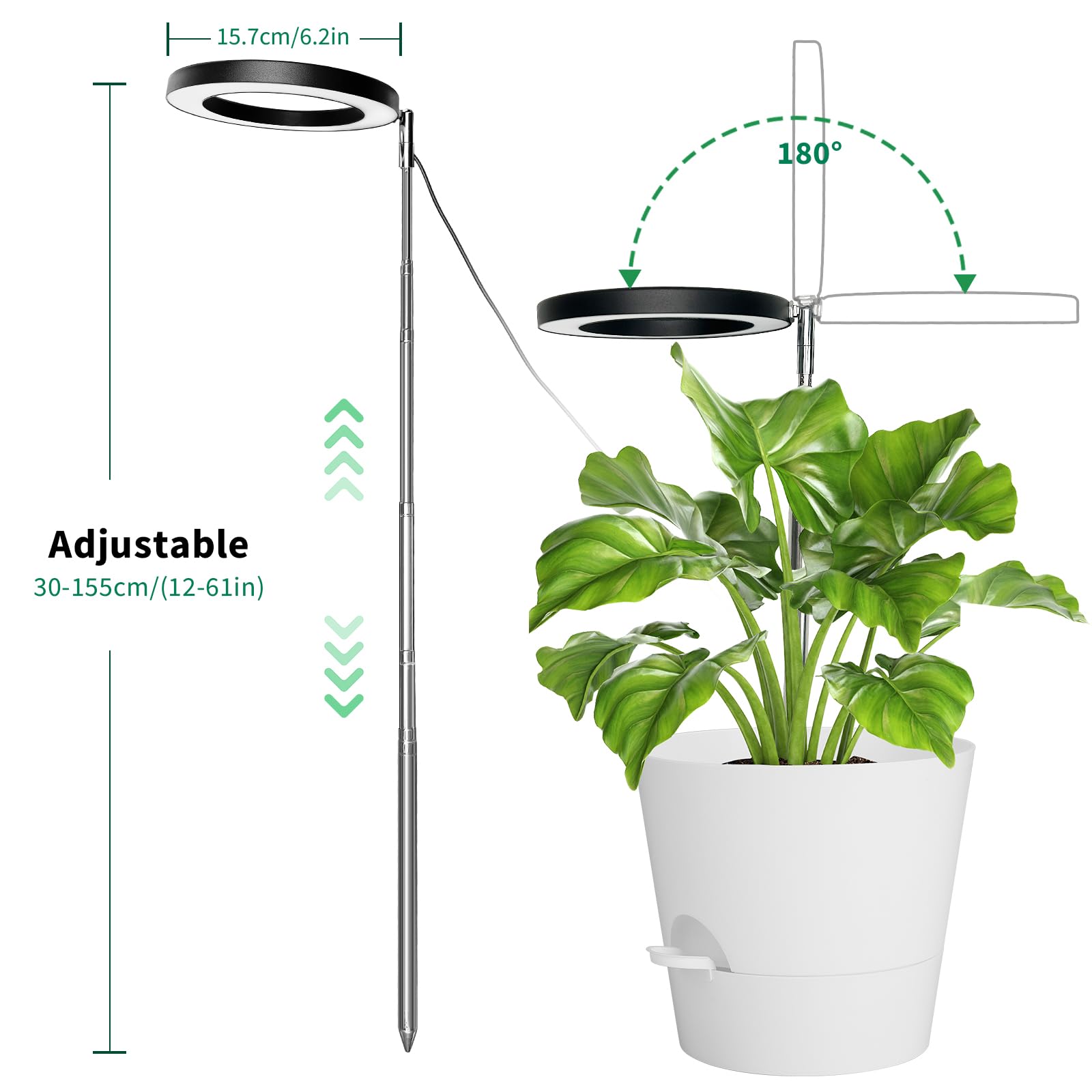 Qoolife Lampada a LED a spettro completo per piante da interno, 155 cm, altezza regolabile con 72 LED, 3 livelli di luminosità dimmerabili, timer 3/9/12 ore per piante da interni nero 2 Pezzi