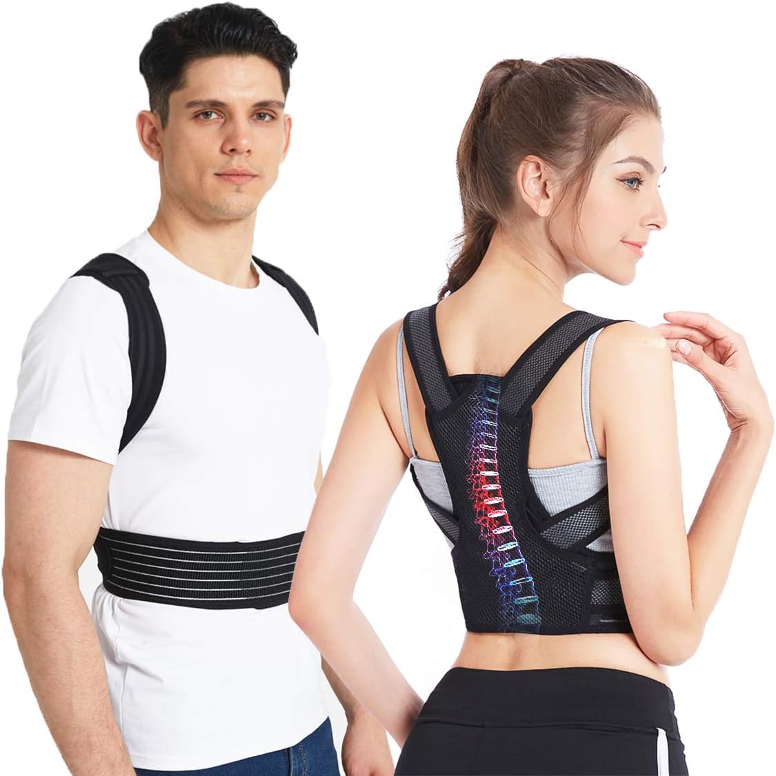 Posture Corrector, Scoliosis Humpback Correction Belt, Adjustable Comfort Invisible Belt, Back Humpback Kyphosis, for Man Woman Adult Students Children Black M(24-29")