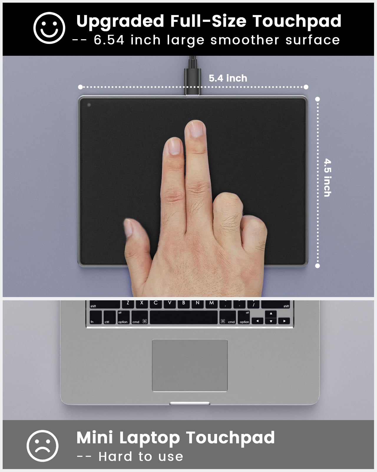 seenda Touchpad para Mac y Windows, Touchpad de Alta Precisión con Superficie de Vidrio y Base de Metal, Touchpad con Modo Doble con Cable para MacBook/PC/Portátil (Negro)