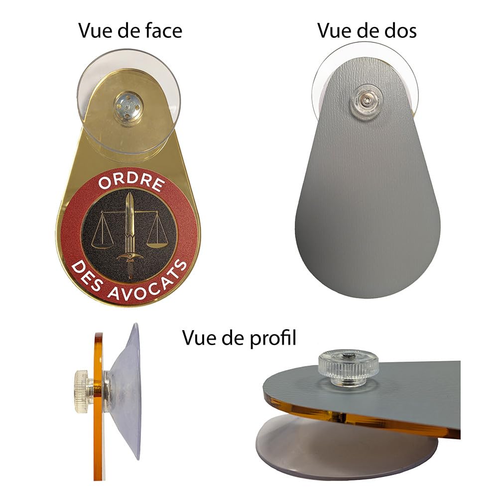 Signalétique.biz France Macaron Avocat - Insigne doré Avocat à Ventouse - Plaque Avocat pour Pare-Brise