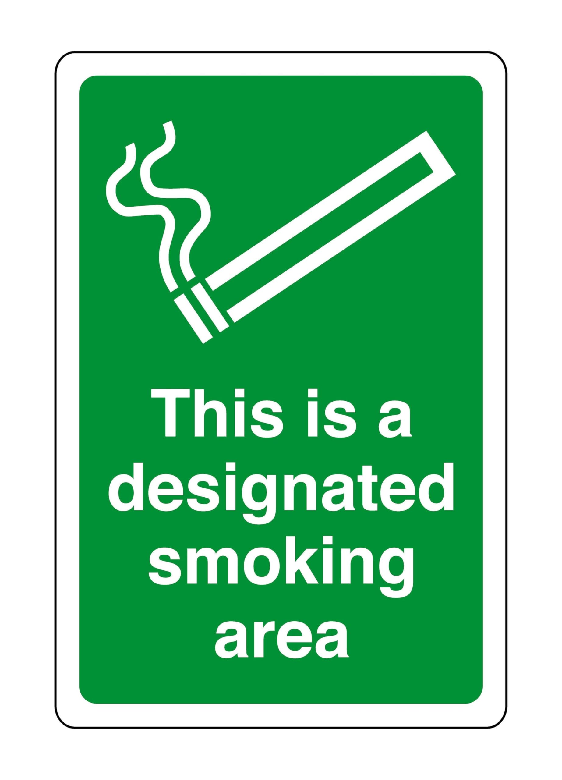 Safety First Display Ltd Green/White This Is A Designated Smoking Area - Safety Sign, Workplace Safety, High Tack Self-Adhesive Sticker (600Mm X 400Mm) Viewing Distance Within 20M.