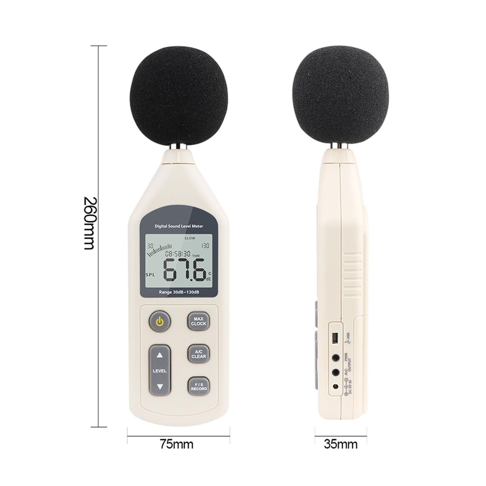 Fonometro, Fonometro digitale Strumento di misurazione del rumore Livello sonoro 30-130 dB Decibel automatico