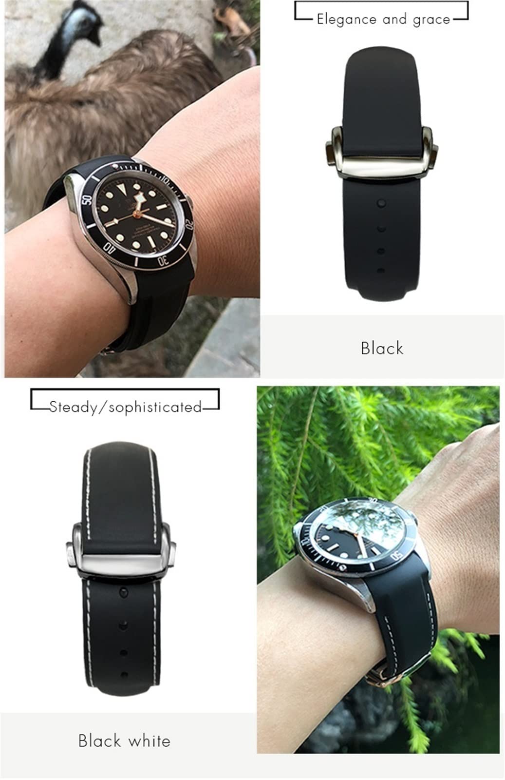 EPANO 20 mm, 22 mm, gumowy pasek do zegarka ze składaną klamrą, czarny, niebieski, czerwony, paski do zegarków Tudor, czarna zatoka dla mężczyzn, bransoletka