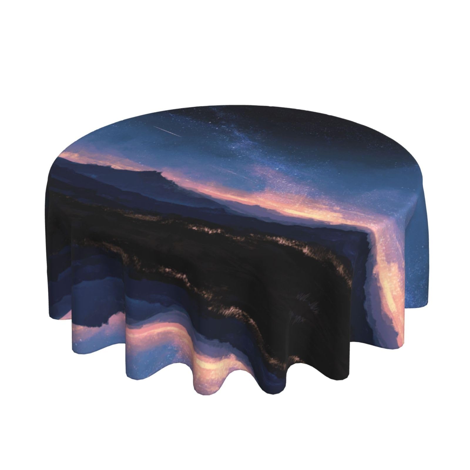 ESNAIUVCD Starry Sky Scenery print Round Tablecloth Waterproof Washable Wipeable Resistant Polyester Circular Table Cover for Dining Room Kitchen Indoor Outside 60"
