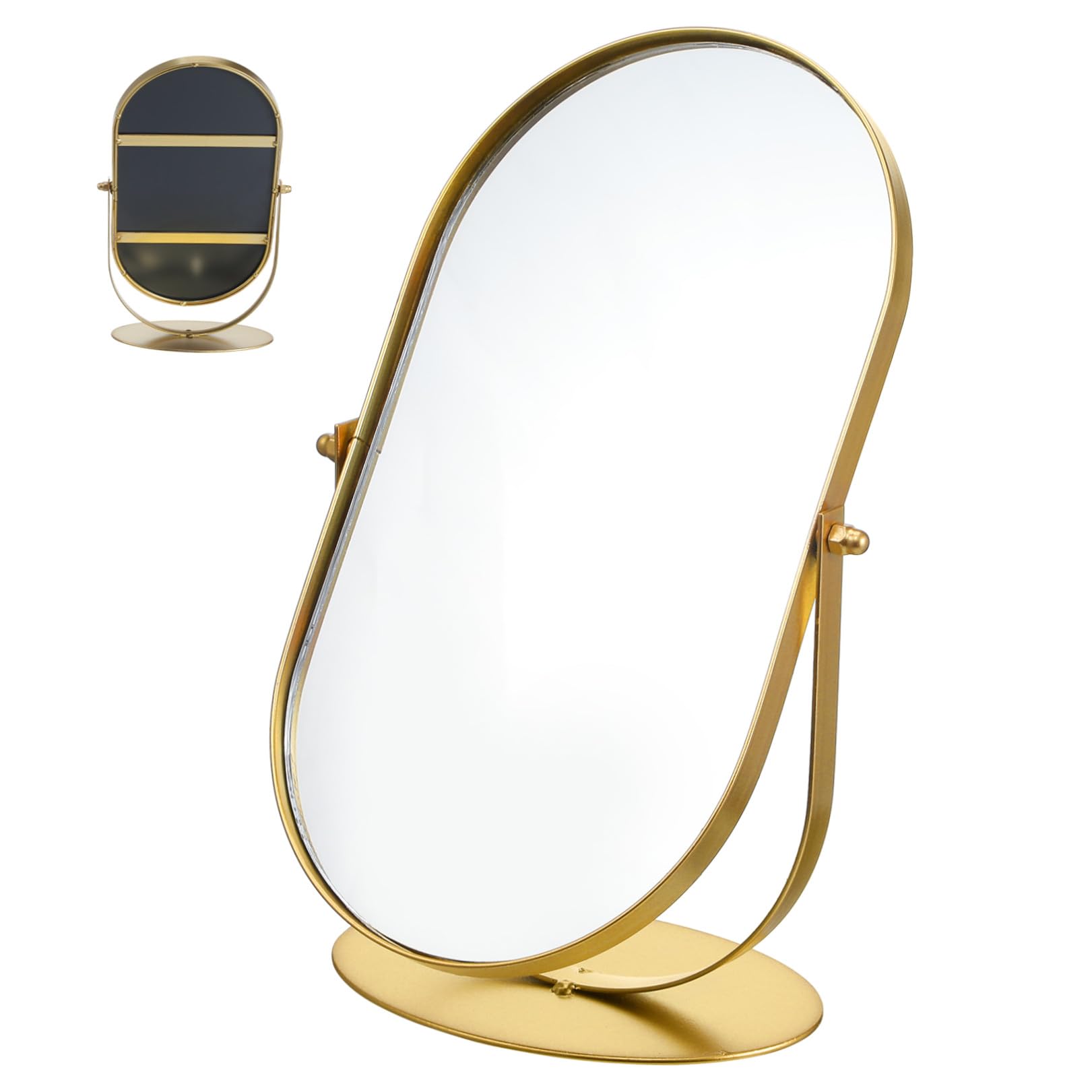 Espejo de mesa vintage de metal dorado ideal para maquillar en casa o exteriores