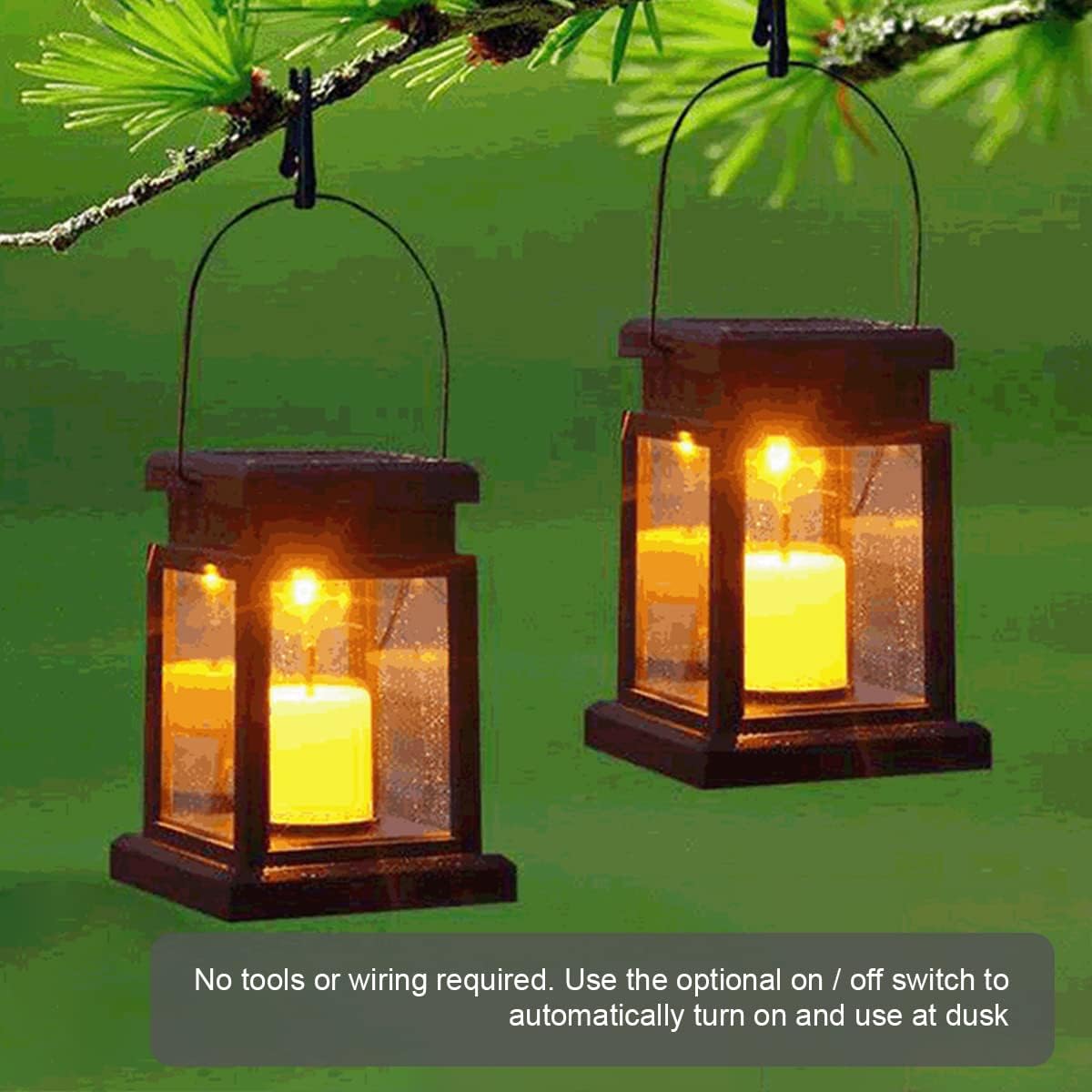2 Pack Solar Candle Lantern, Solar Garden Lanterns Outdoor Hanging Waterproof, LED Flameless Solar Powered Outdoor Lanterns with Strong Clip for Patio Garden Yard Backyard Decorative (2 Pack)