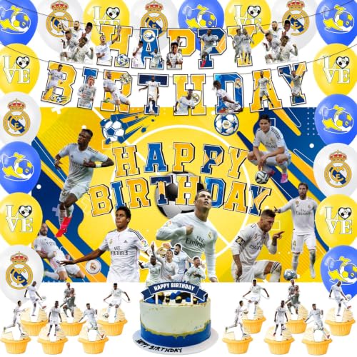 42Pack Real-Madrid Birthday Party Supplies Pack IncludesBannerCake TopperBlackdrop Balloons for party supplies