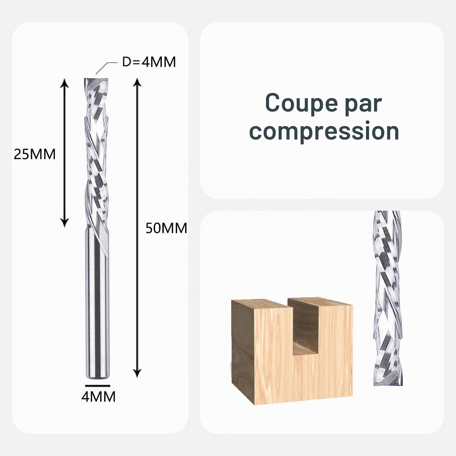 SpeTool Lot de 2 fraises hélicoïdales tige 4mm compression up&down fraises à rainures spirales 25mm longueur de coupe fraises CNC fraises en carbure massif schaftfräser fraises à rainurer fraises pour