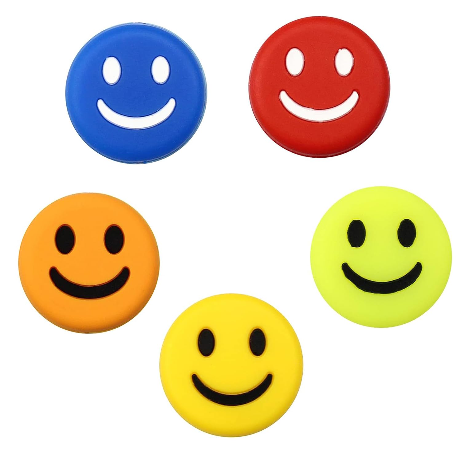 5 Paquete de Amortiguadores de Silicona para Raqueta de Tenis, Amortiguador de Raqueta Sonriente Divertido, Adecuado para Todos los Entusiastas Y Jugadores de Raqueta - 5 Colores