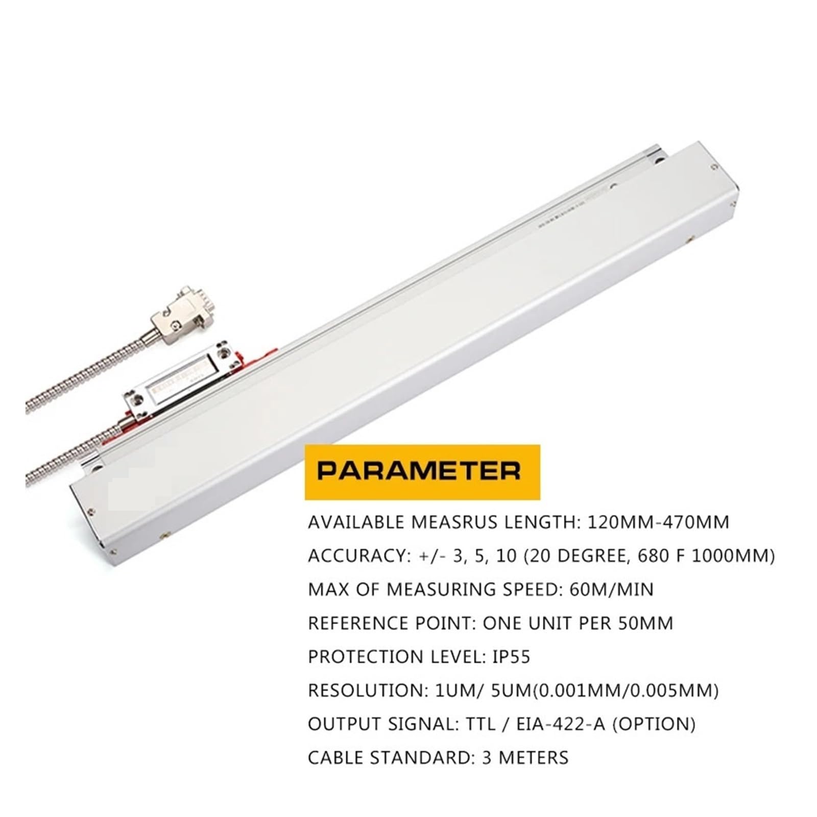 Báscula de codificador lineal, escala lineal de 0,005 mm, sensor óptico de regla S de 5 um para fresadora de torno DRO TTL 120 mm ~ 420 470 mm 520 mm KA300 (KA)
