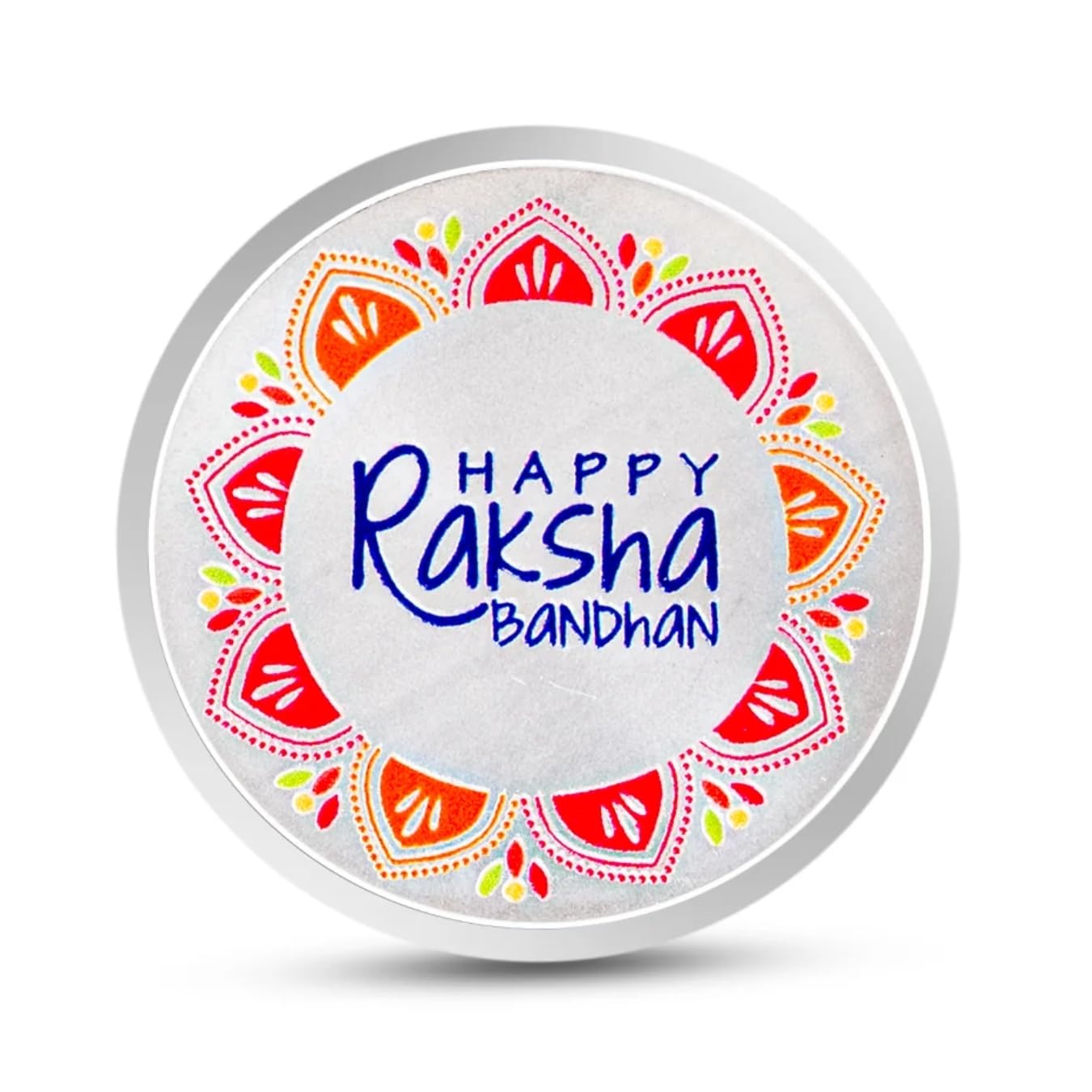CHOTTEY LAL AND SONS999 Pure Silver Colorful Rangoli Rakhi Design Coin with Beautiful Packaging for Brother Sister Gift Coins for Bhaidooj Festival