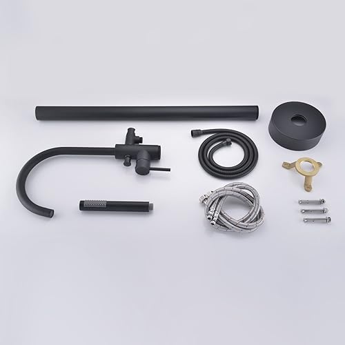 Miniatura 7 de Grifo de bañera independiente, grifos de llenado de bañera, color negro, mango único, montado en el piso con ducha de mano Negro -,Oro